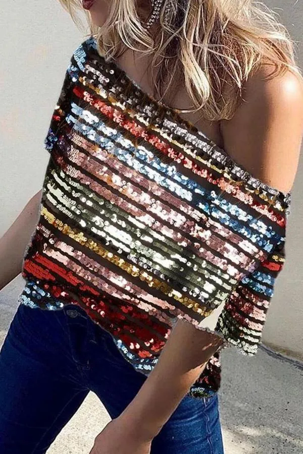 Sexy Sequined Tailored Cutout T-Shirt