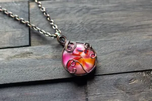 Shades of Pink Fused Glass and Copper Wire Pendant