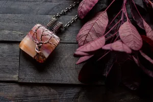 Shades of Sunset Fused Glass Pendant with Copper Tree of Life