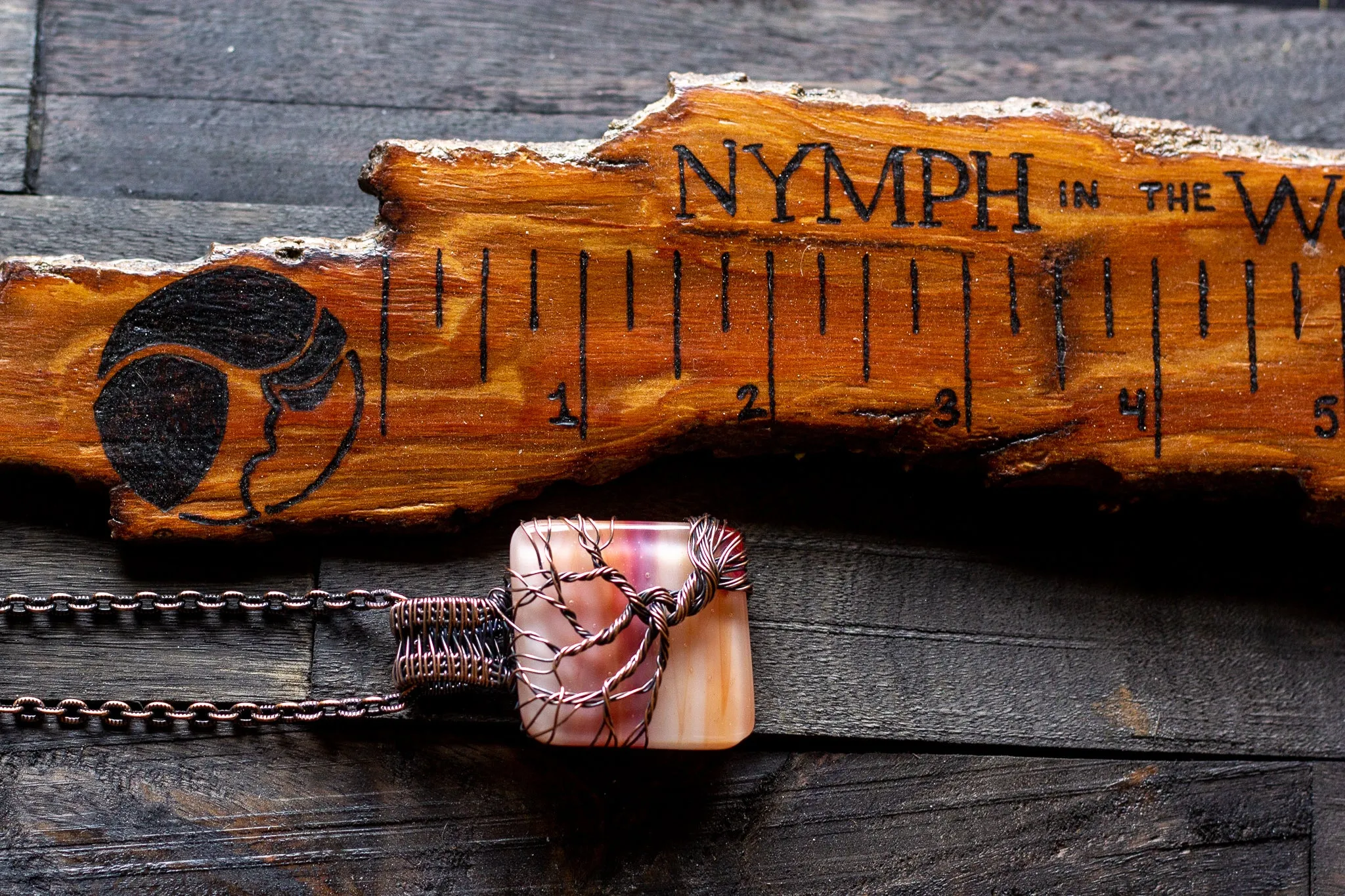 Shades of Sunset Fused Glass Pendant with Copper Tree of Life