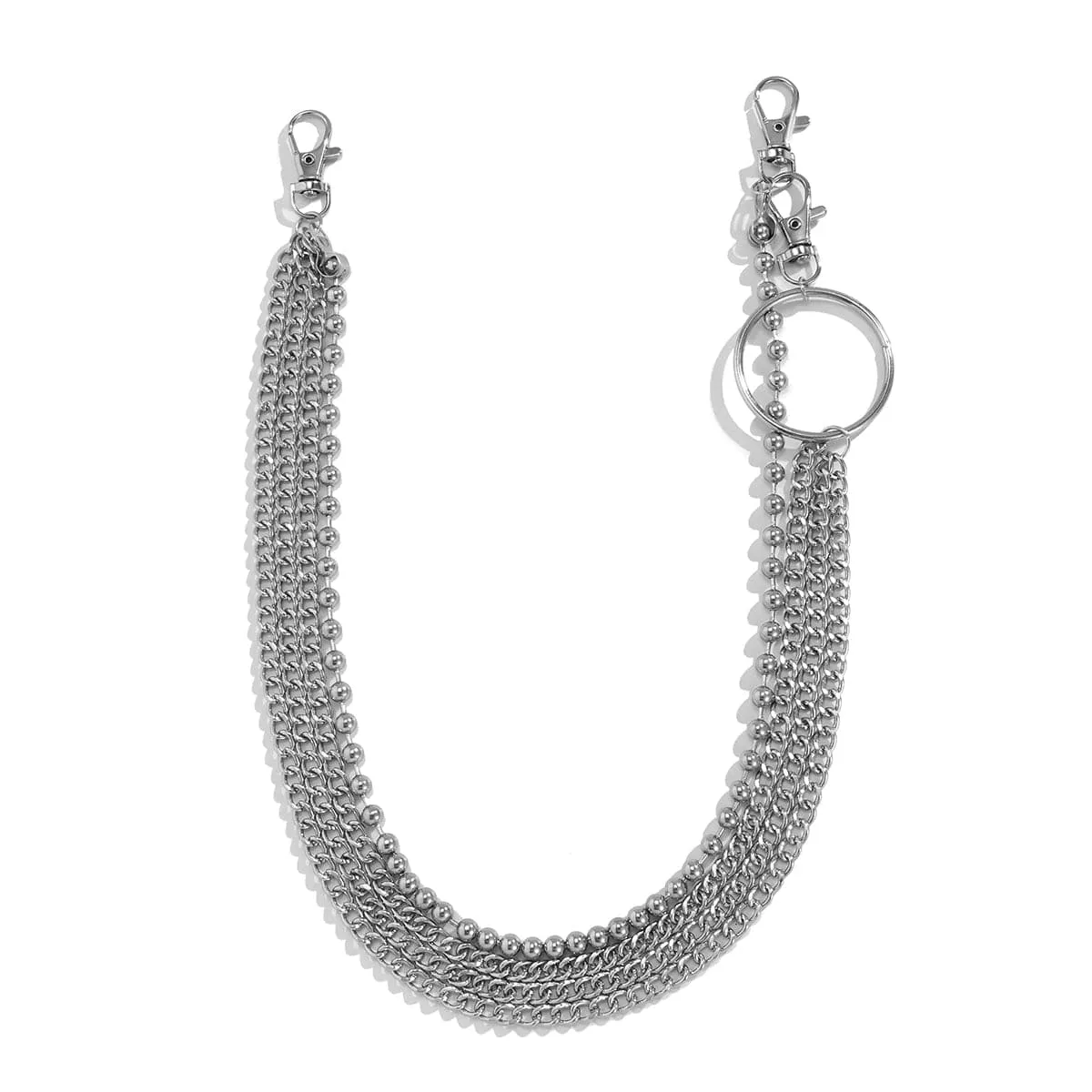 Silver-Plated Bead & Curb Layered Waist Chain