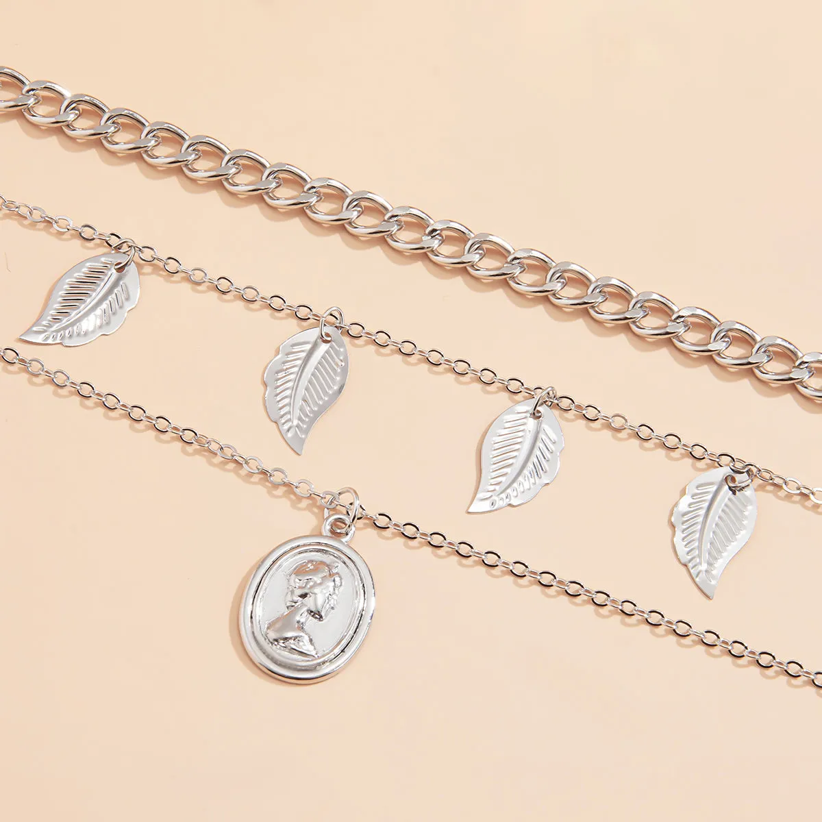 Silver-Plated Chain Choker Necklace Set