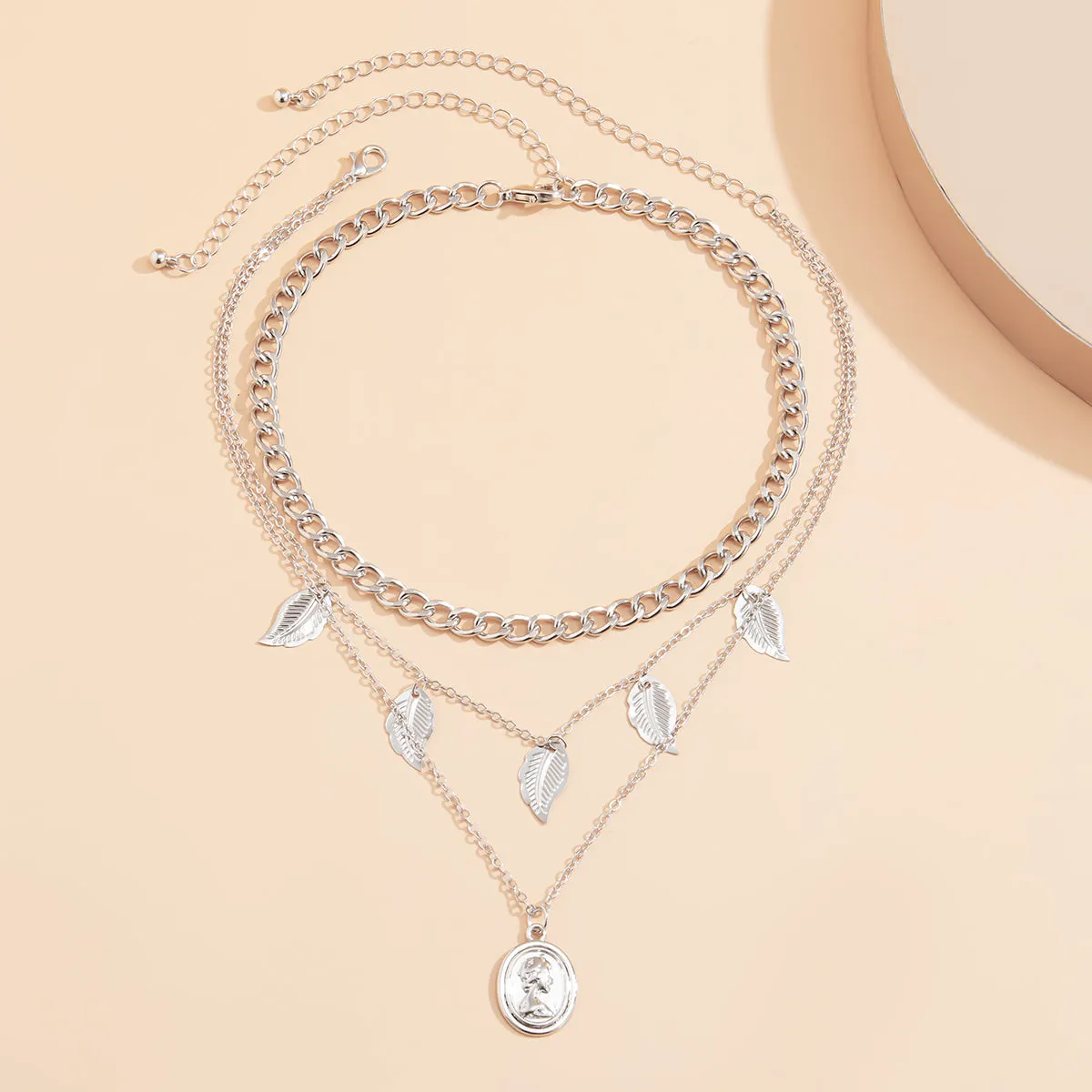 Silver-Plated Chain Choker Necklace Set