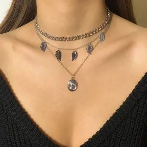 Silver-Plated Chain Choker Necklace Set