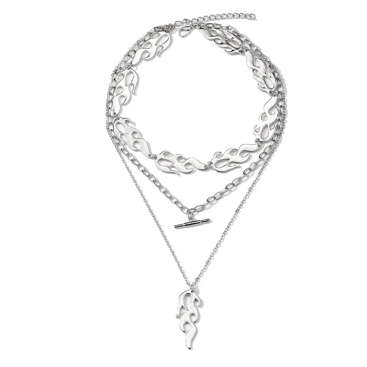 Silver-Plated Flames Layered Pendant Necklace