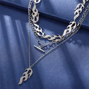 Silver-Plated Flames Layered Pendant Necklace