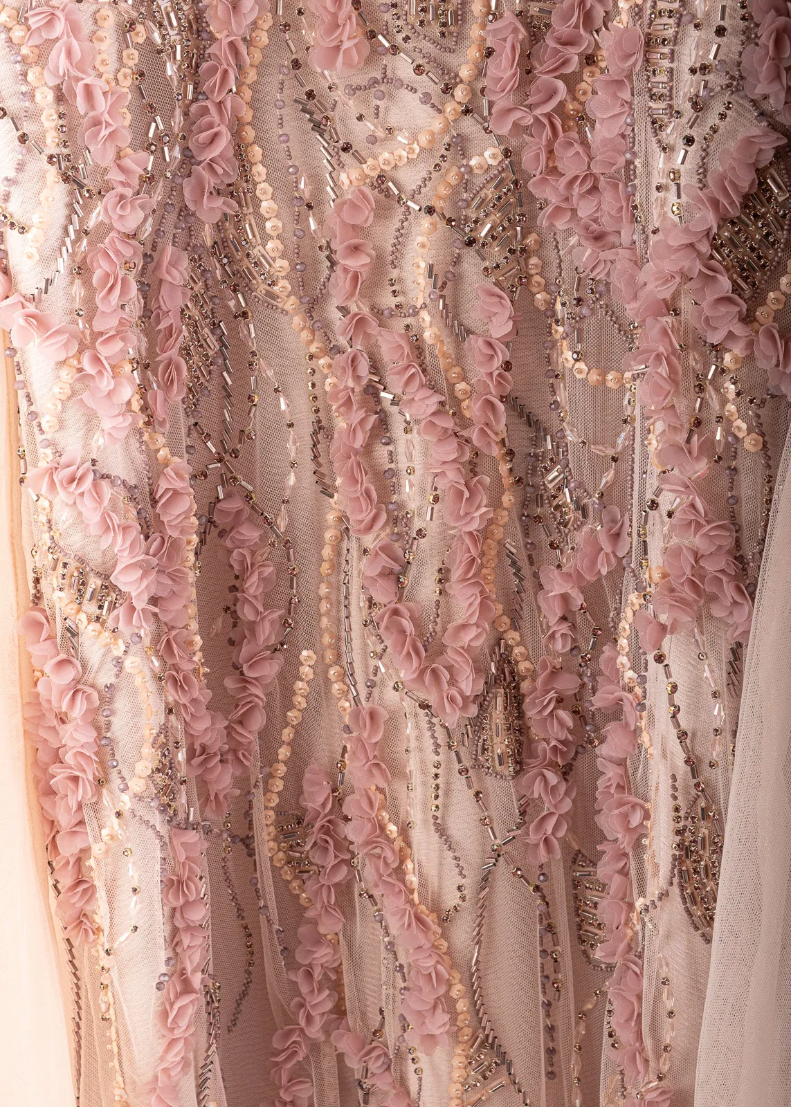 SK • Pleated Overskirt Beaded Gown