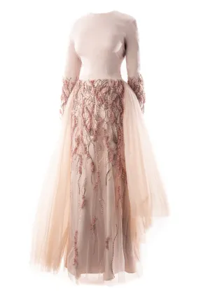 SK • Pleated Overskirt Beaded Gown
