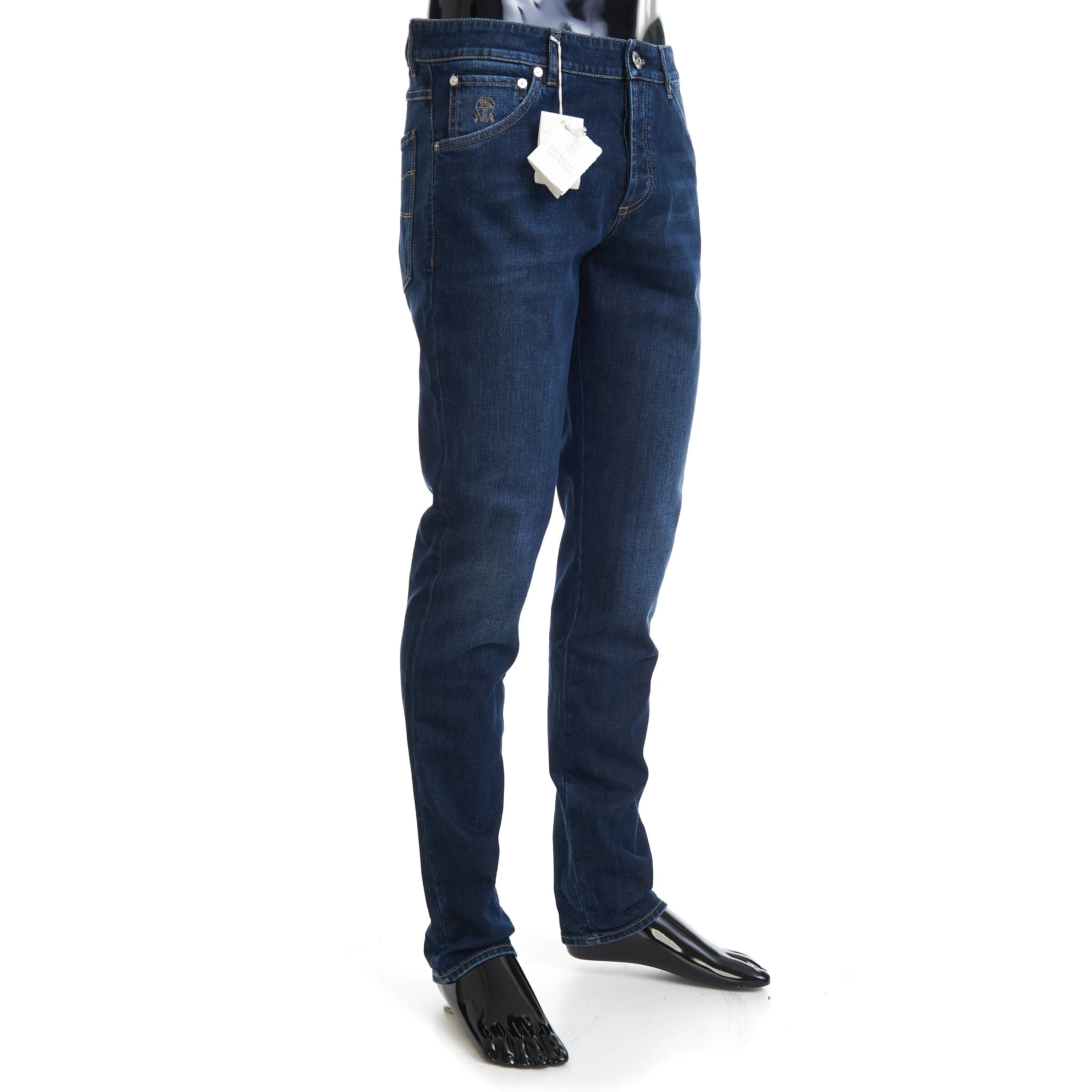 Slim Fit Five Pocket Jeans Trousers In Dark Blue Denim
