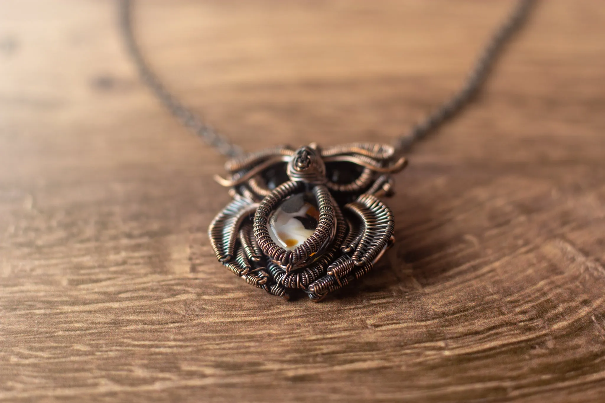 Small Copper and Fused Glass Owl Pendant