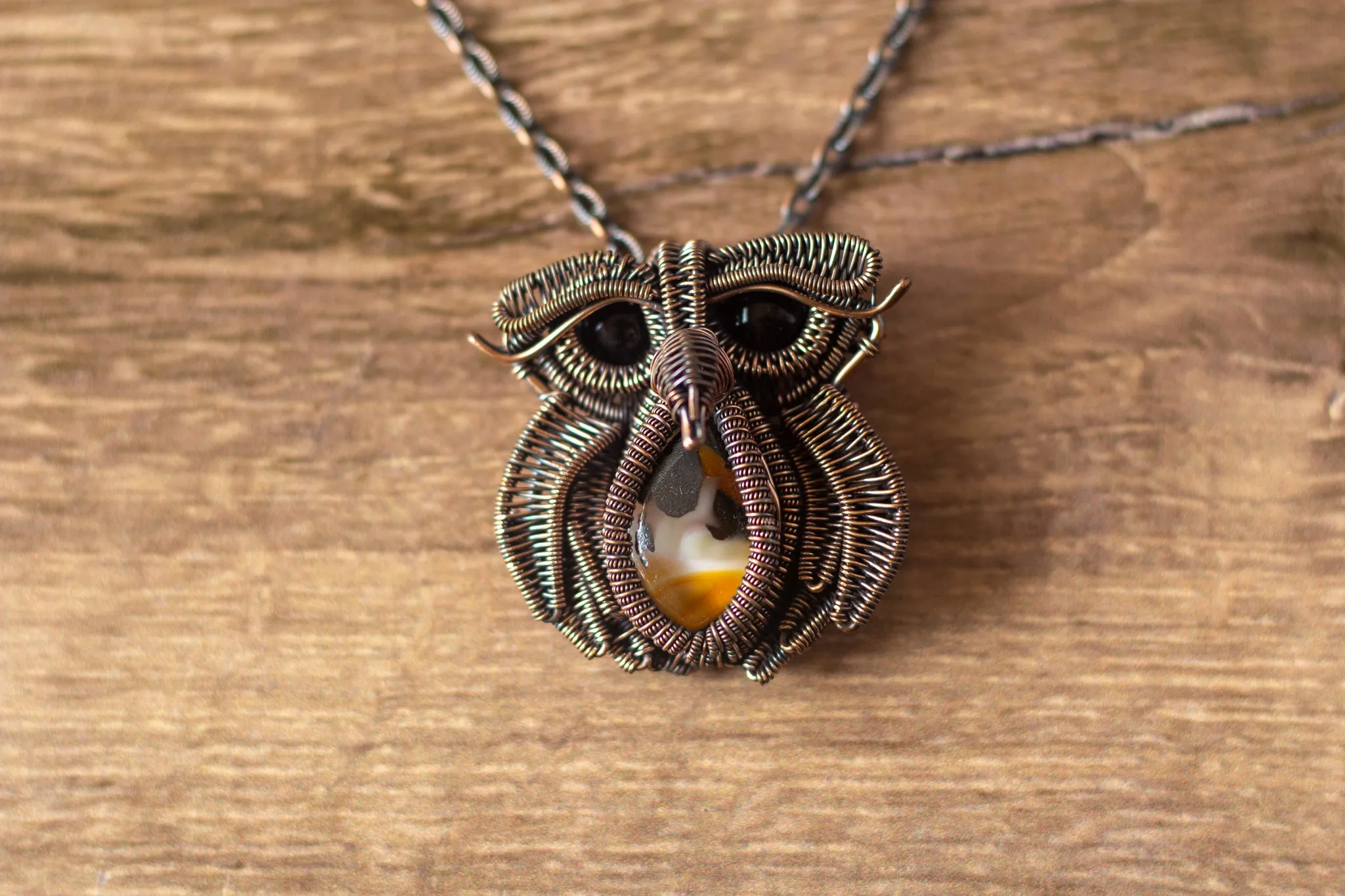 Small Copper and Fused Glass Owl Pendant