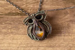 Small Copper and Fused Glass Owl Pendant
