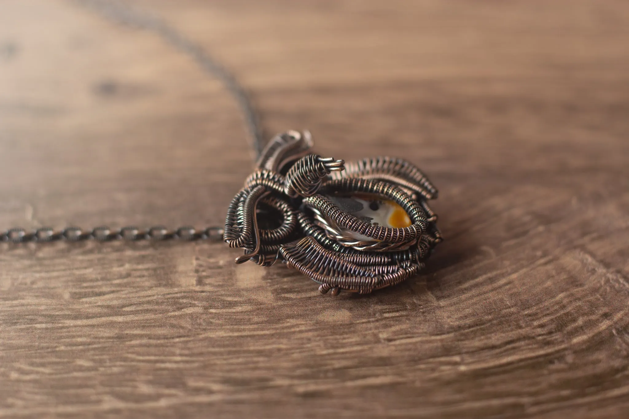 Small Copper and Fused Glass Owl Pendant