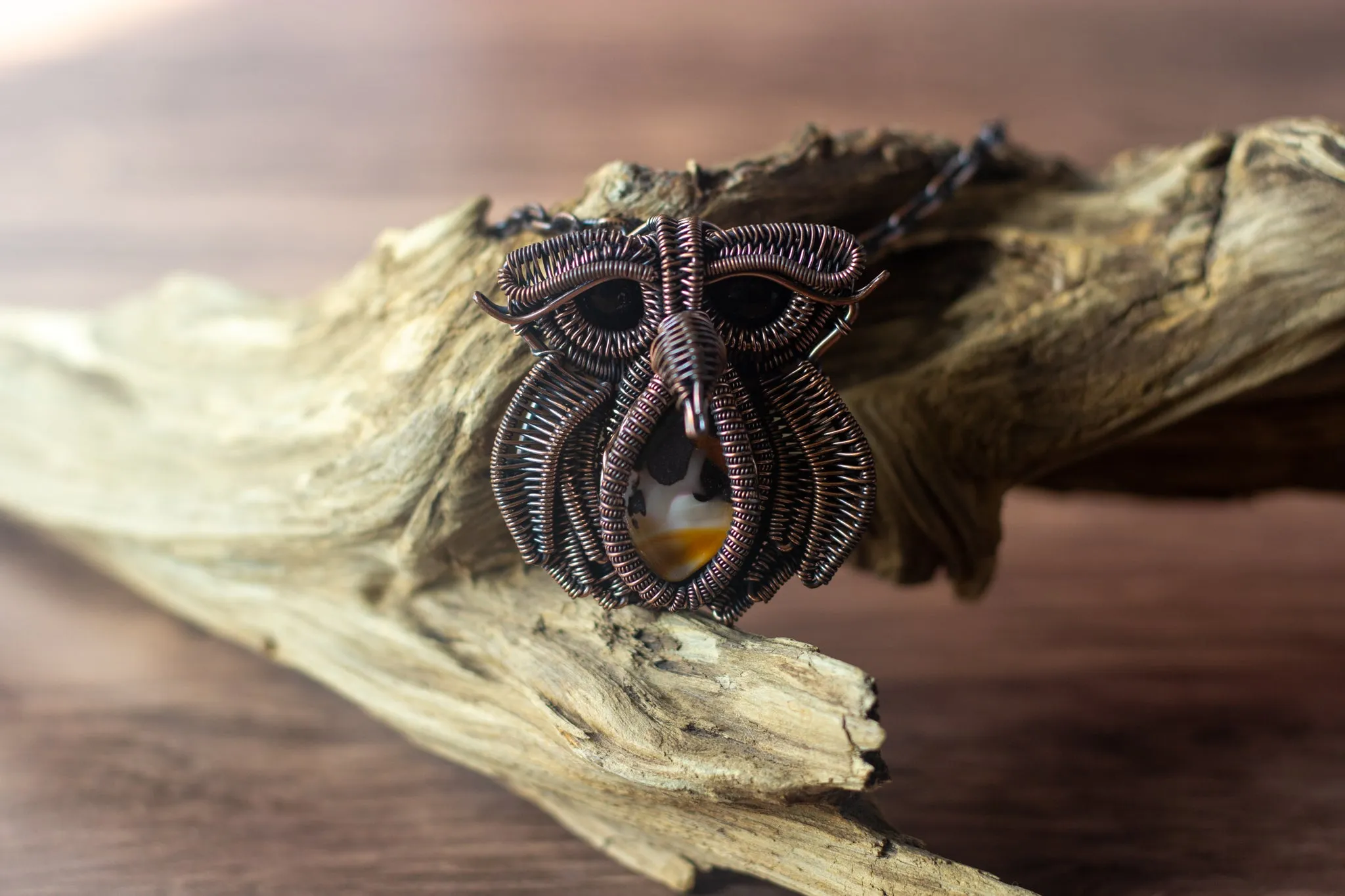 Small Copper and Fused Glass Owl Pendant