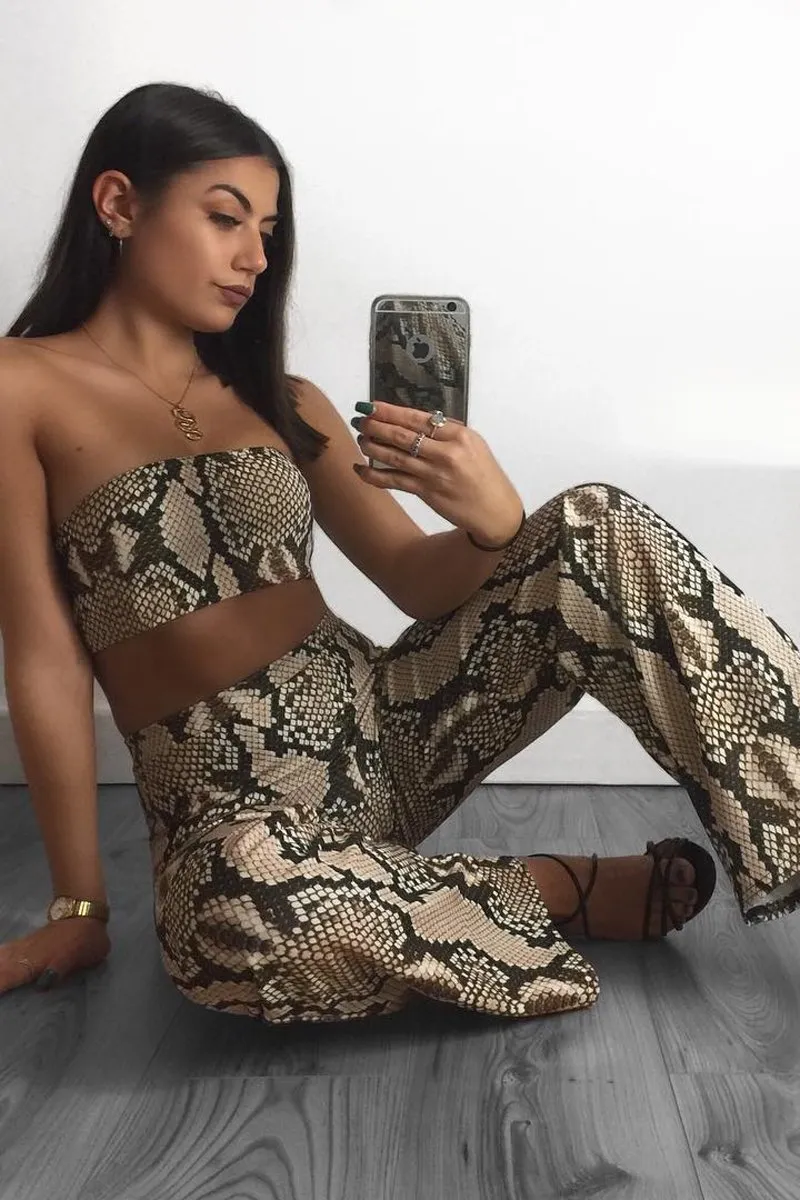 Snake Print Bandeau And Wide Leg Trousers Co-ord - Freddie