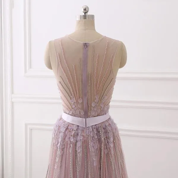 Spring Pink Beading Flower Prom Dress