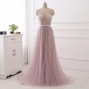 Spring Pink Beading Flower Prom Dress