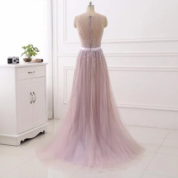 Spring Pink Beading Flower Prom Dress