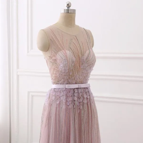 Spring Pink Beading Flower Prom Dress