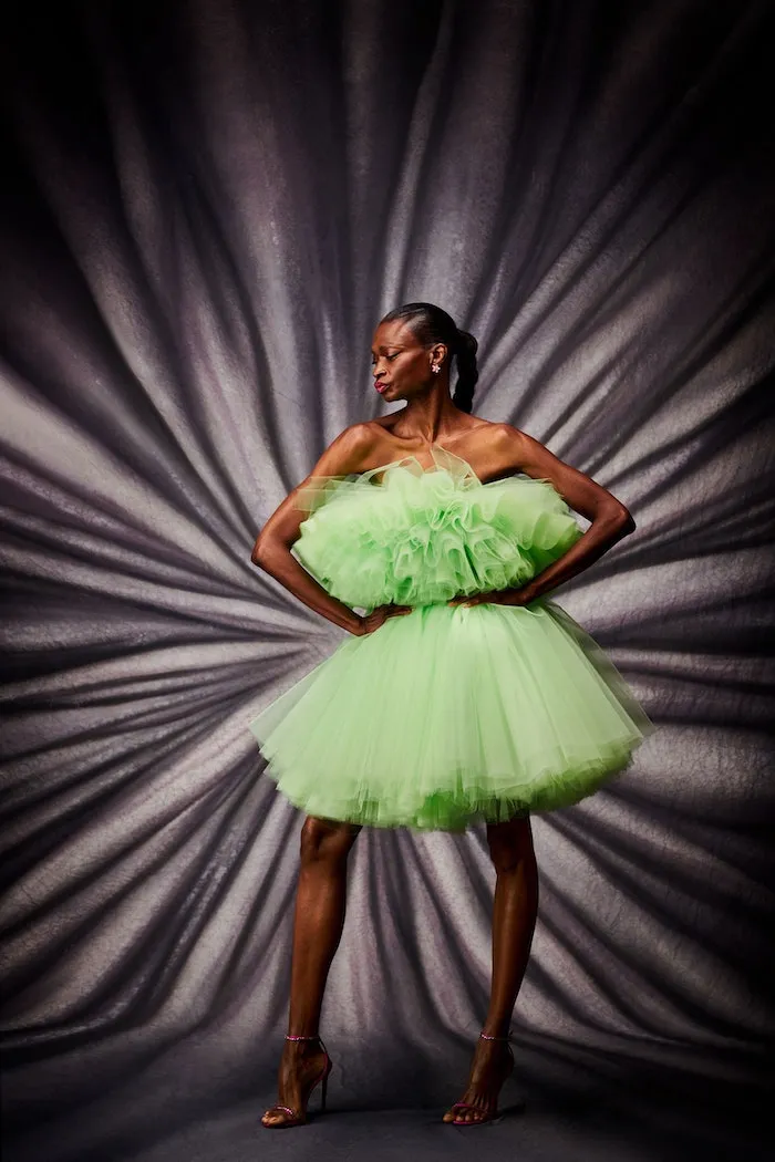 Strapless Layered Tulle Crop Top