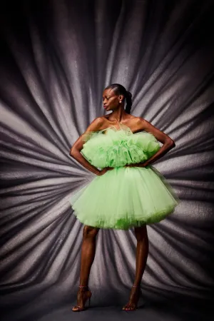 Strapless Layered Tulle Crop Top