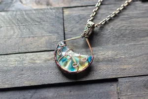 Streaked Blue and White Fused Glass and Copper Wire Pendant