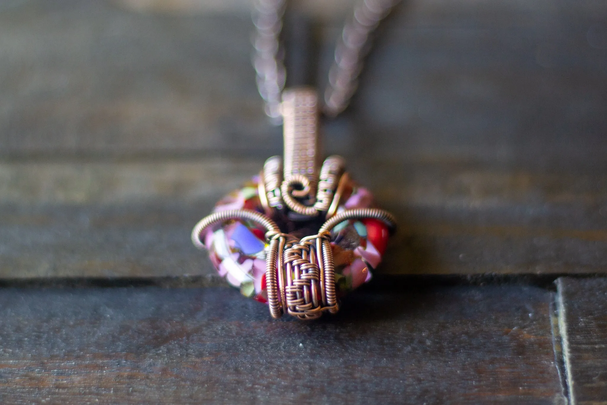 Summer Confetti Fused Glass Ring and Copper Wire Pendant