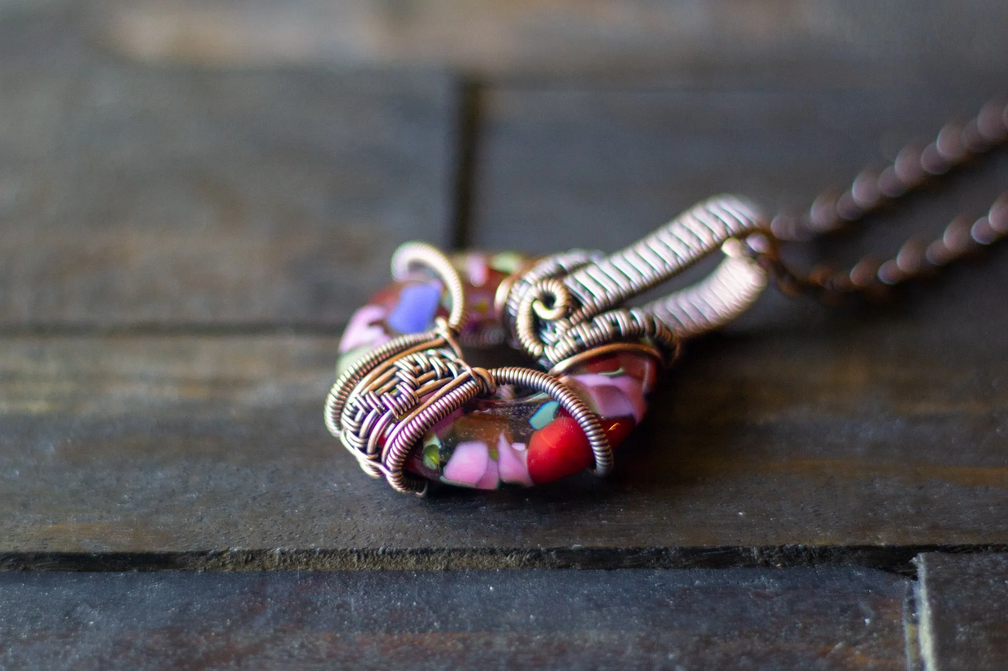 Summer Confetti Fused Glass Ring and Copper Wire Pendant