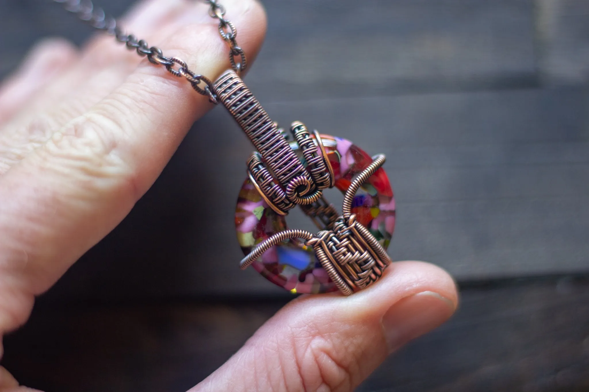 Summer Confetti Fused Glass Ring and Copper Wire Pendant