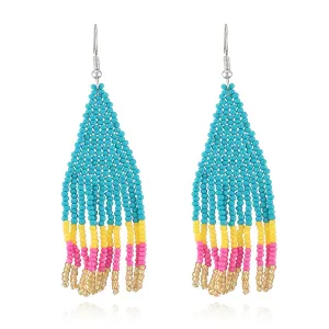 Teal Howlite Tassel Drop Earrings