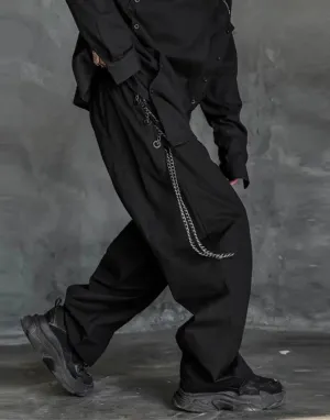 Techwear Black Wide Leg Cargo Pants