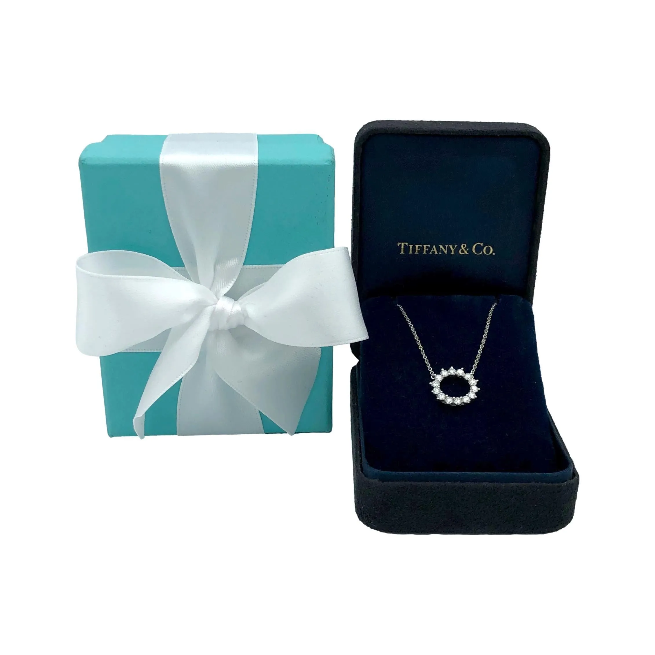 Tiffany & Co. Open Circle Diamond Pendant necklace in Platinum .47ct  16.5 Inch