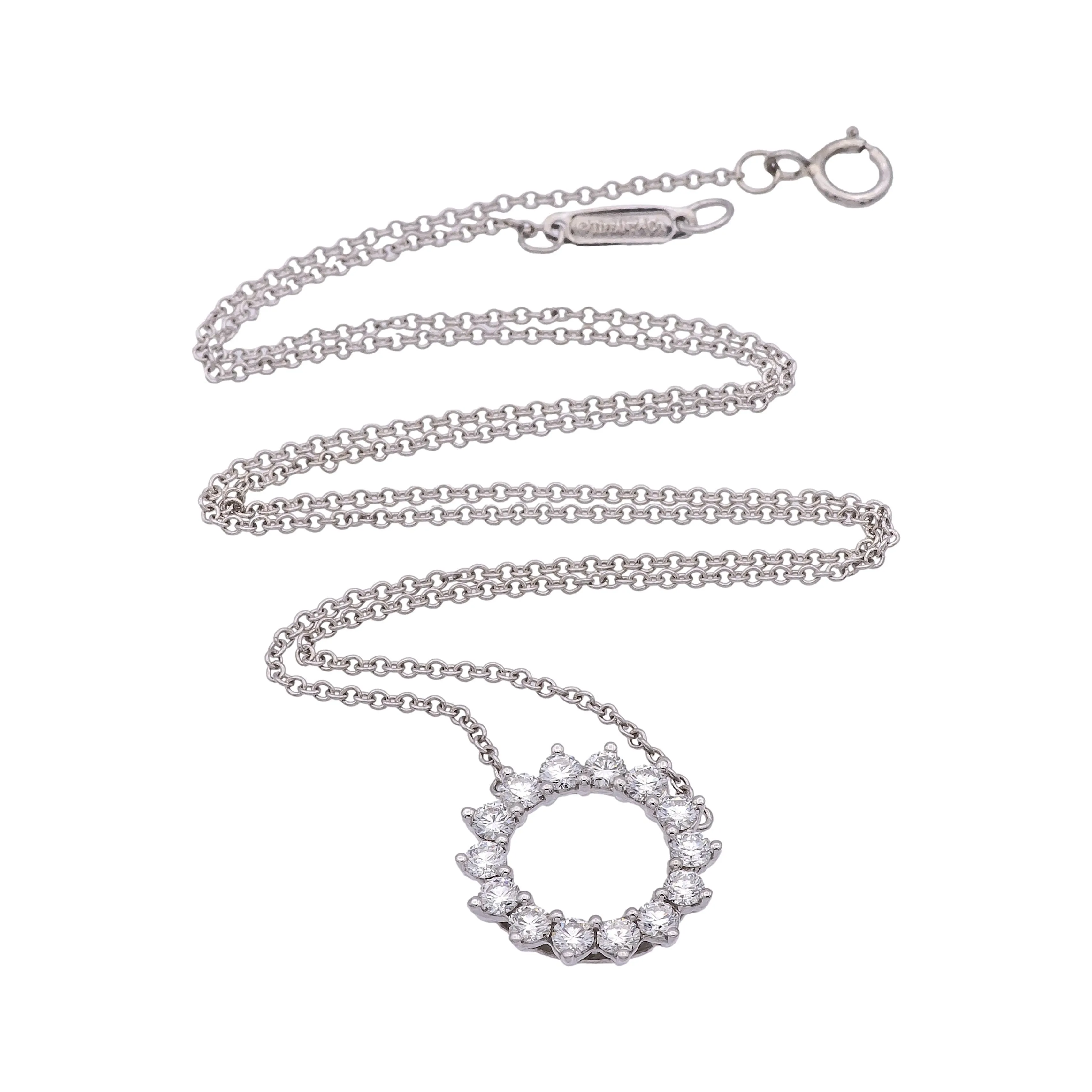 Tiffany & Co. Open Circle Diamond Pendant necklace in Platinum .47ct  16.5 Inch