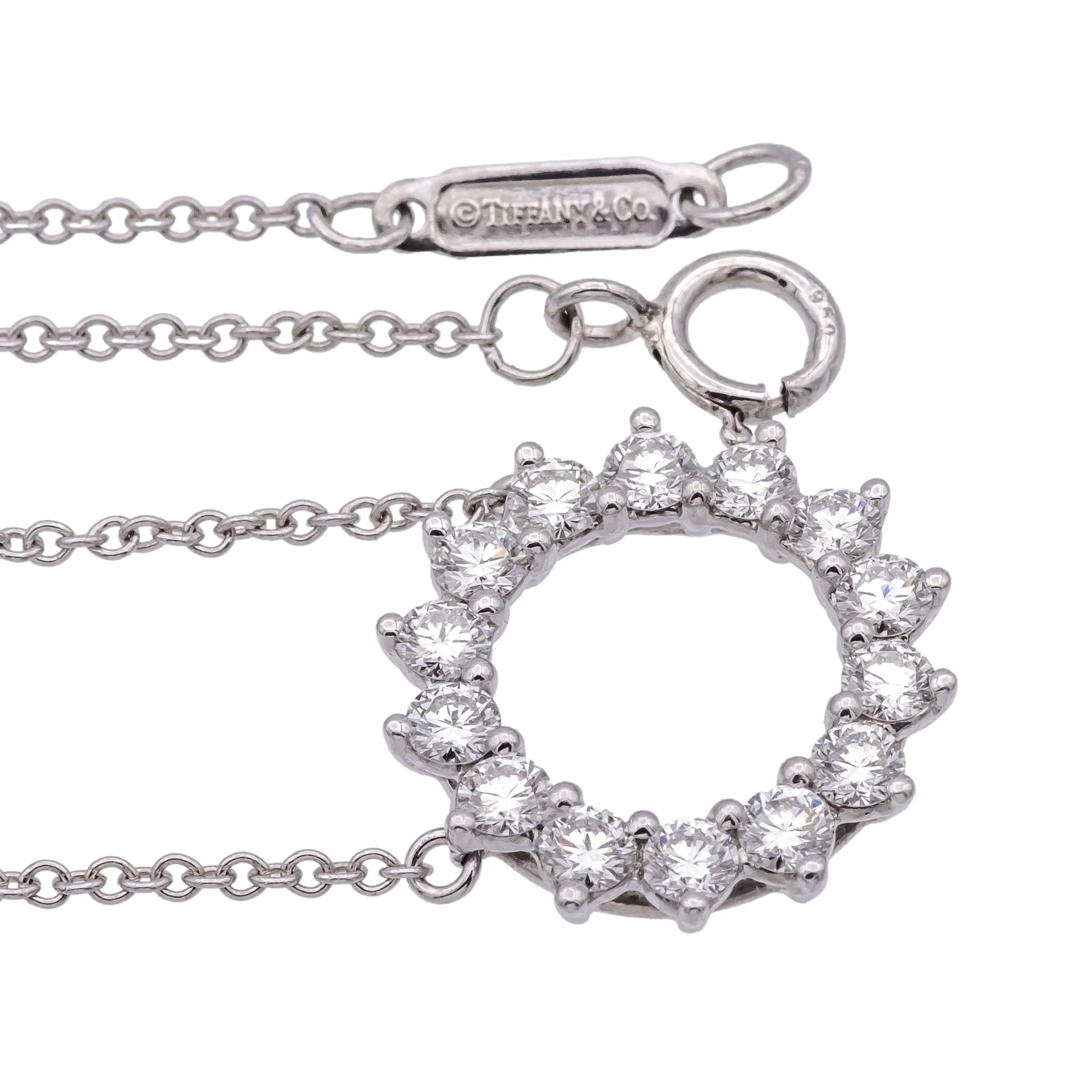 Tiffany & Co. Open Circle Diamond Pendant necklace in Platinum .47ct  16.5 Inch