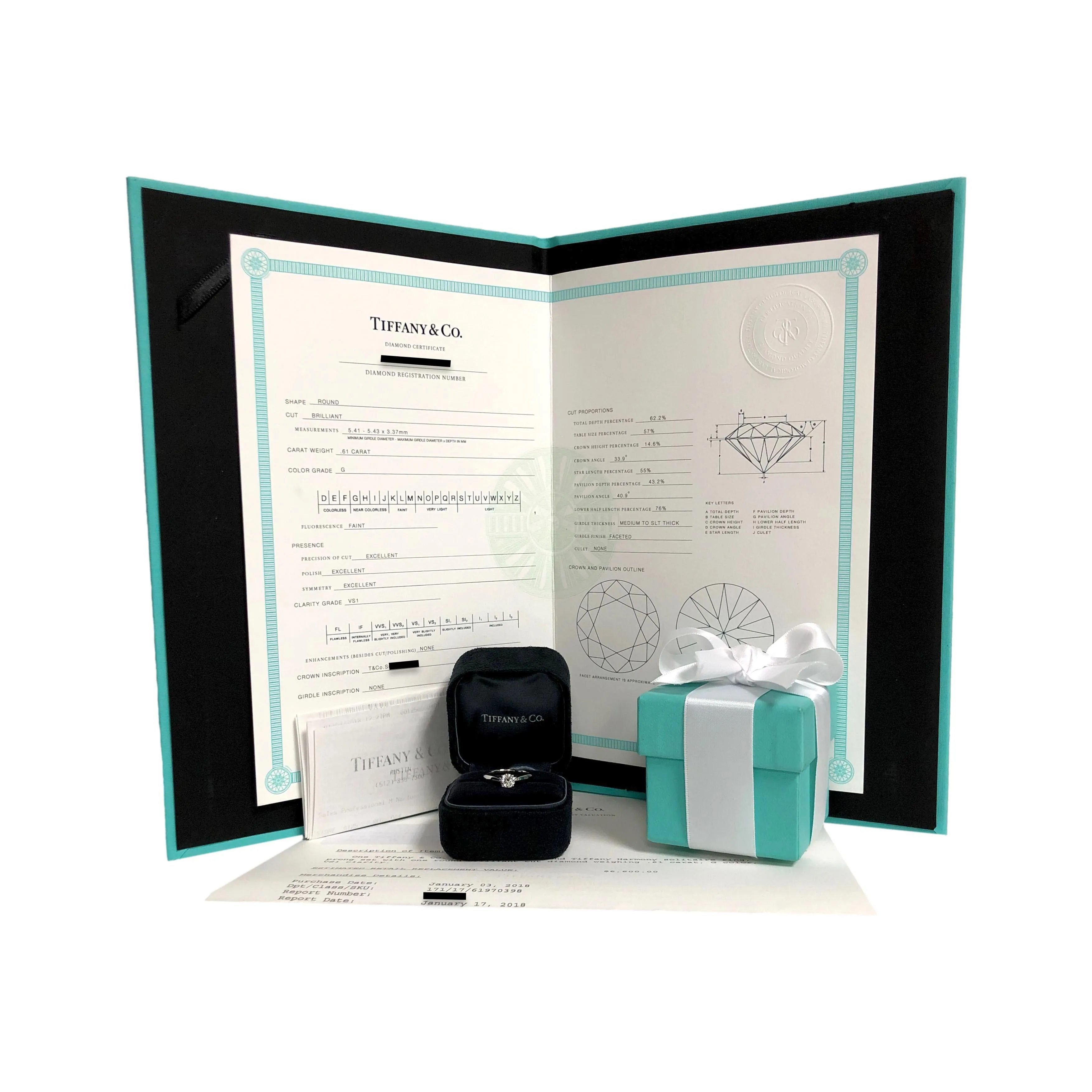 Tiffany & Co. Platinum Harmony Diamond Engagement Ring 0.61 cts. Round  G VS1