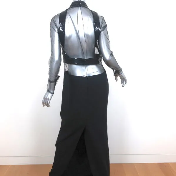 Tom Ford Spring 2015 Runway Illusion Gown Black Sequined Mesh Size 46