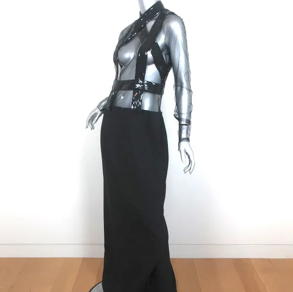 Tom Ford Spring 2015 Runway Illusion Gown Black Sequined Mesh Size 46