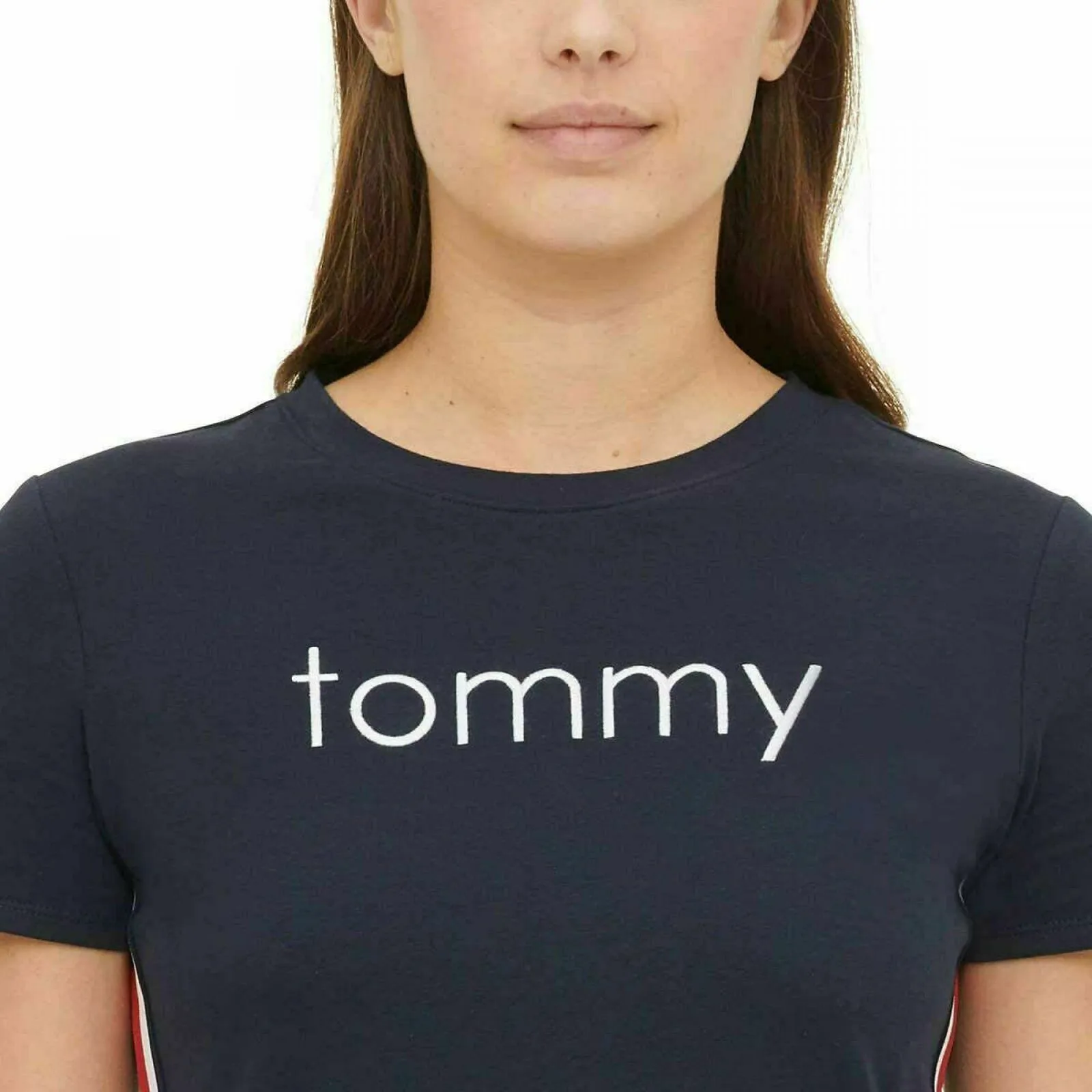 Tommy Hilfiger Women's Embroidered Logo Side Stripe T-Shirt Dress Navy Large