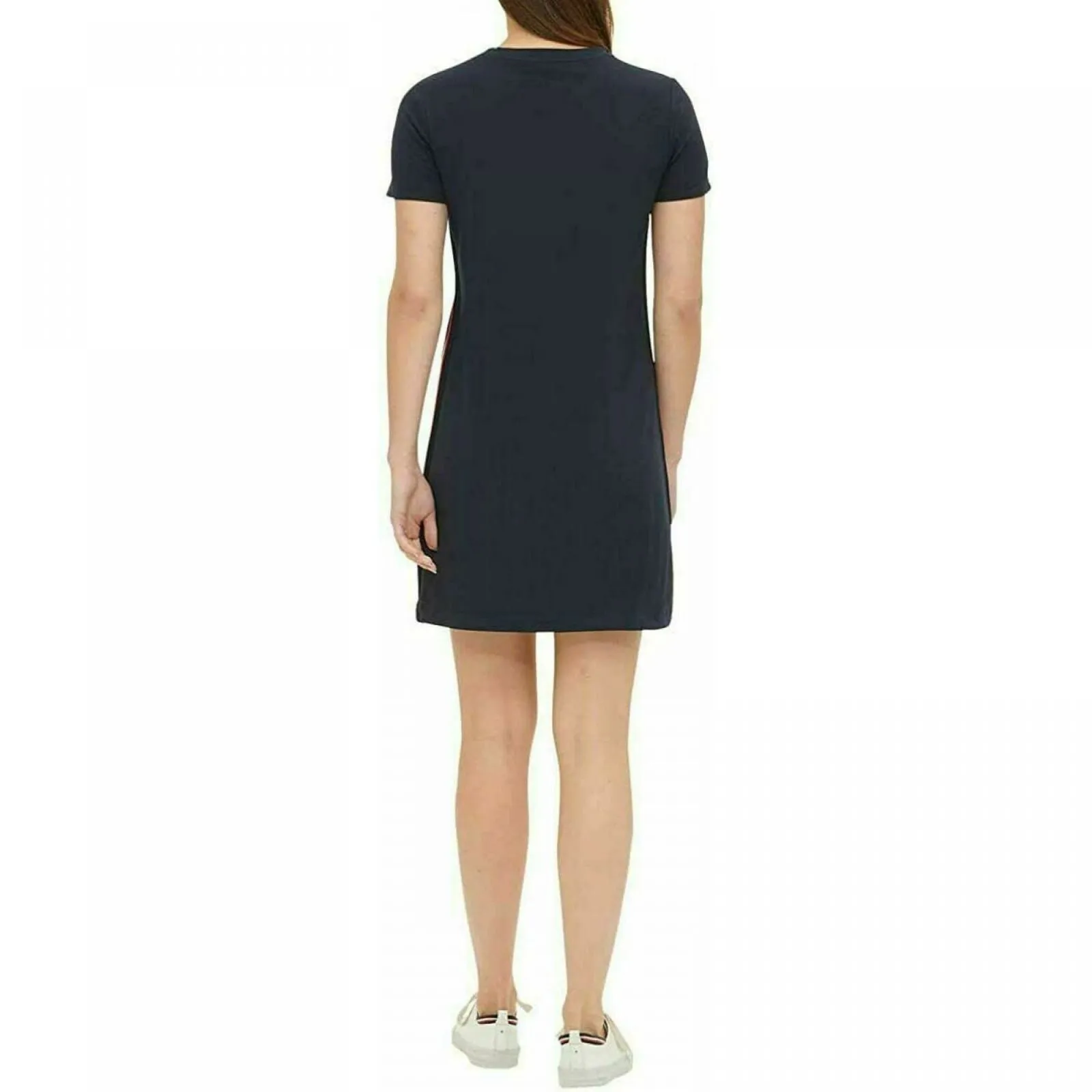 Tommy Hilfiger Women's Embroidered Logo Side Stripe T-Shirt Dress Navy Large