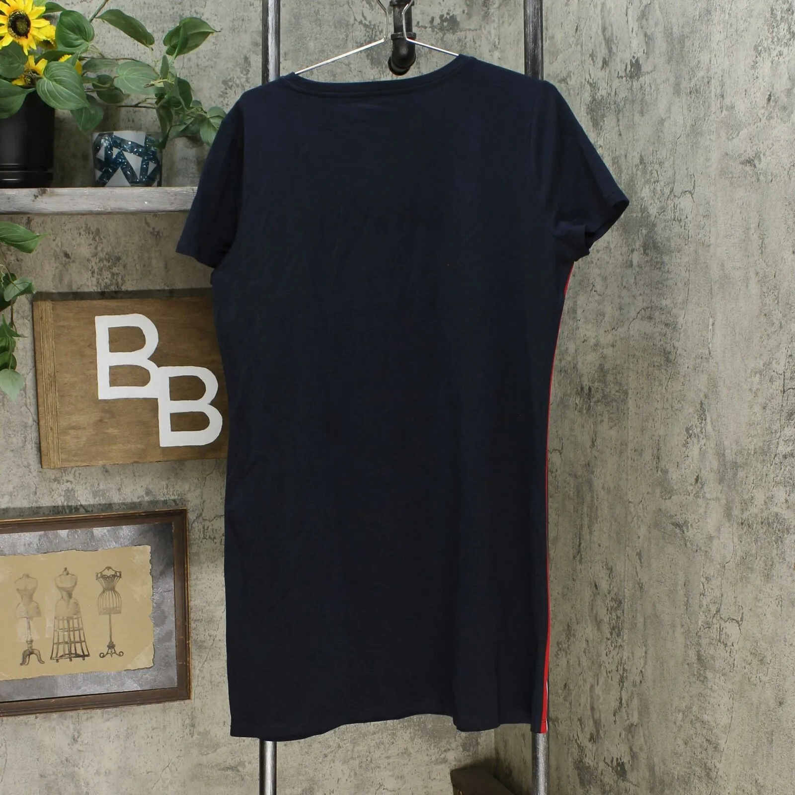 Tommy Hilfiger Women's Embroidered Logo Side Stripe T-Shirt Dress Navy Large