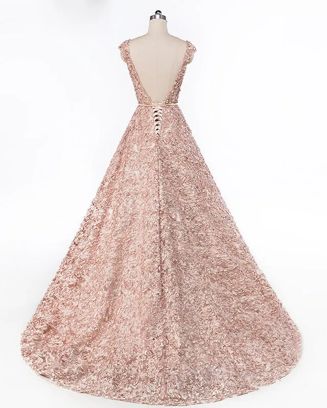 Tulle Sleeveless Flowers Evening Prom Dress