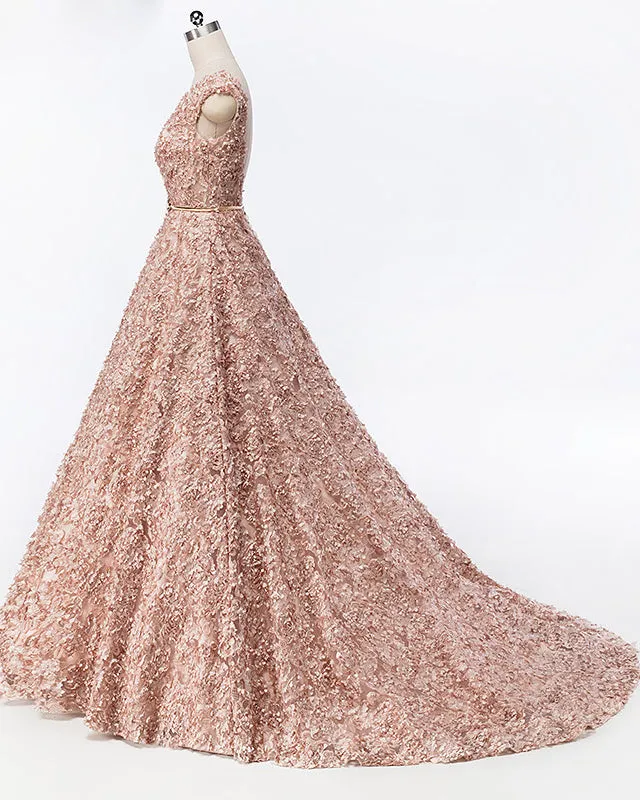 Tulle Sleeveless Flowers Evening Prom Dress