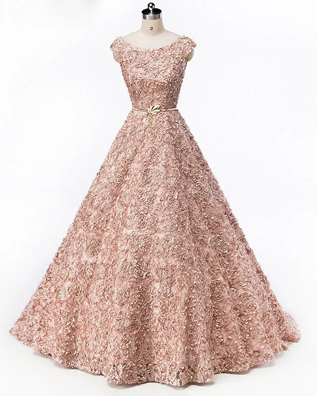 Tulle Sleeveless Flowers Evening Prom Dress