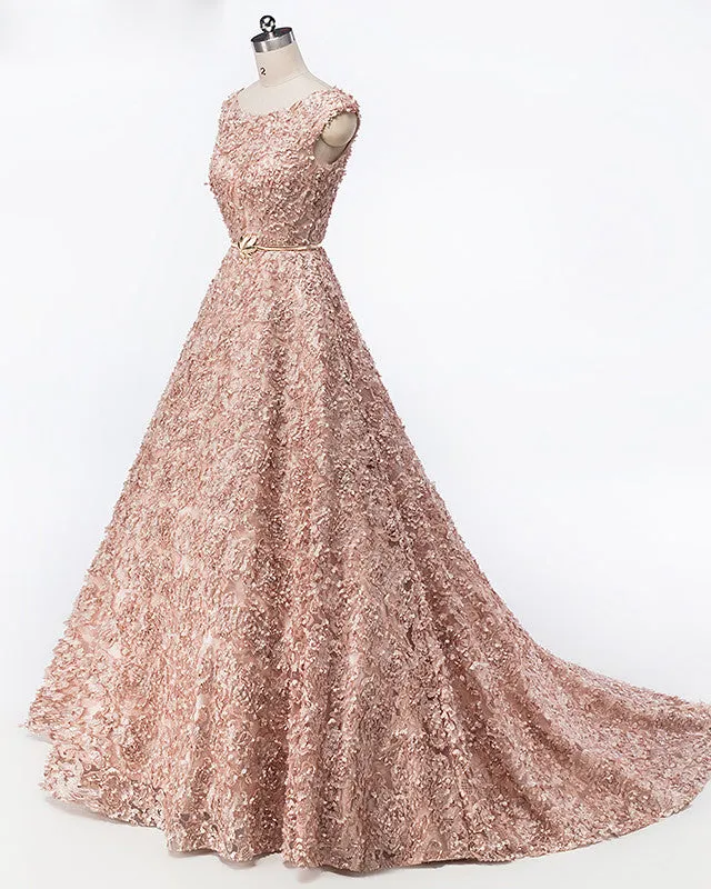 Tulle Sleeveless Flowers Evening Prom Dress