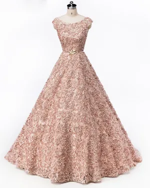 Tulle Sleeveless Flowers Evening Prom Dress