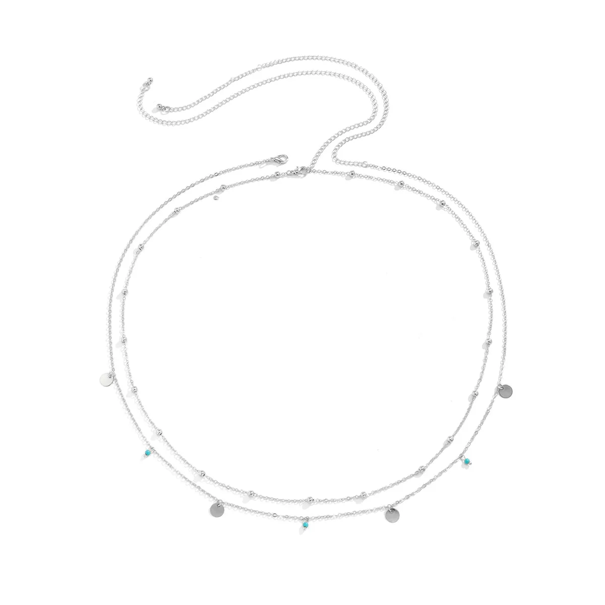 Turquoise & Silver-Plated Sequin Waist Chain Set