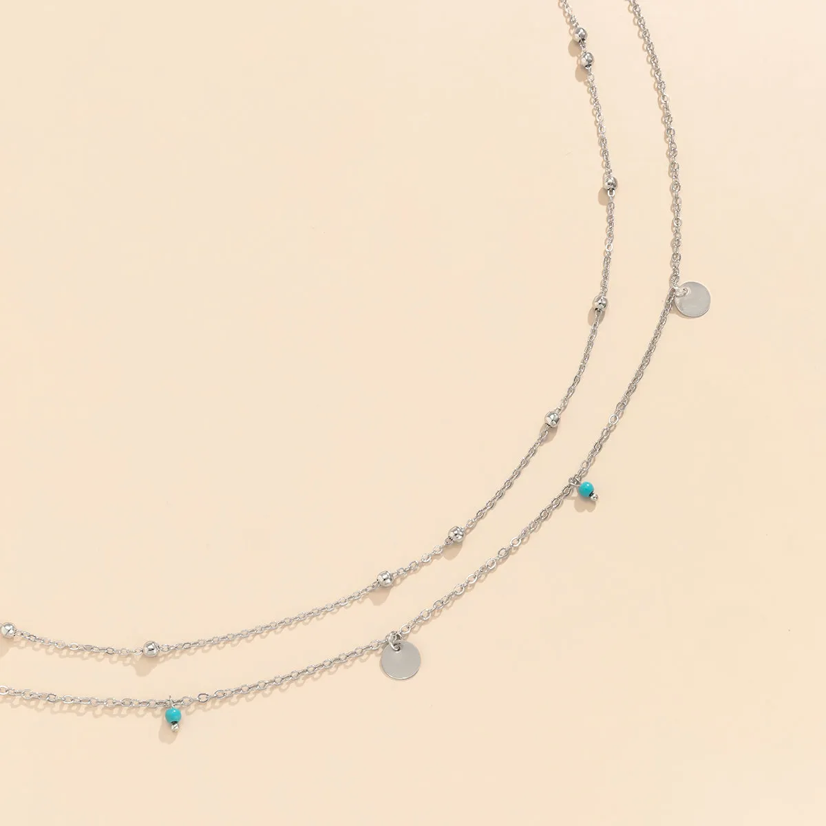 Turquoise & Silver-Plated Sequin Waist Chain Set