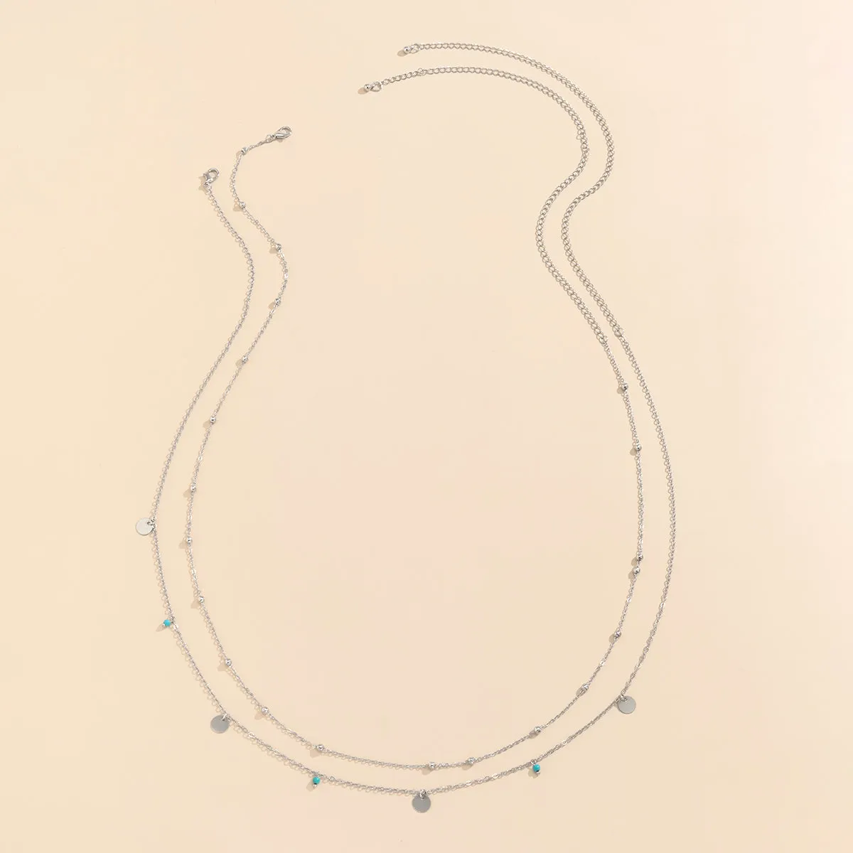 Turquoise & Silver-Plated Sequin Waist Chain Set