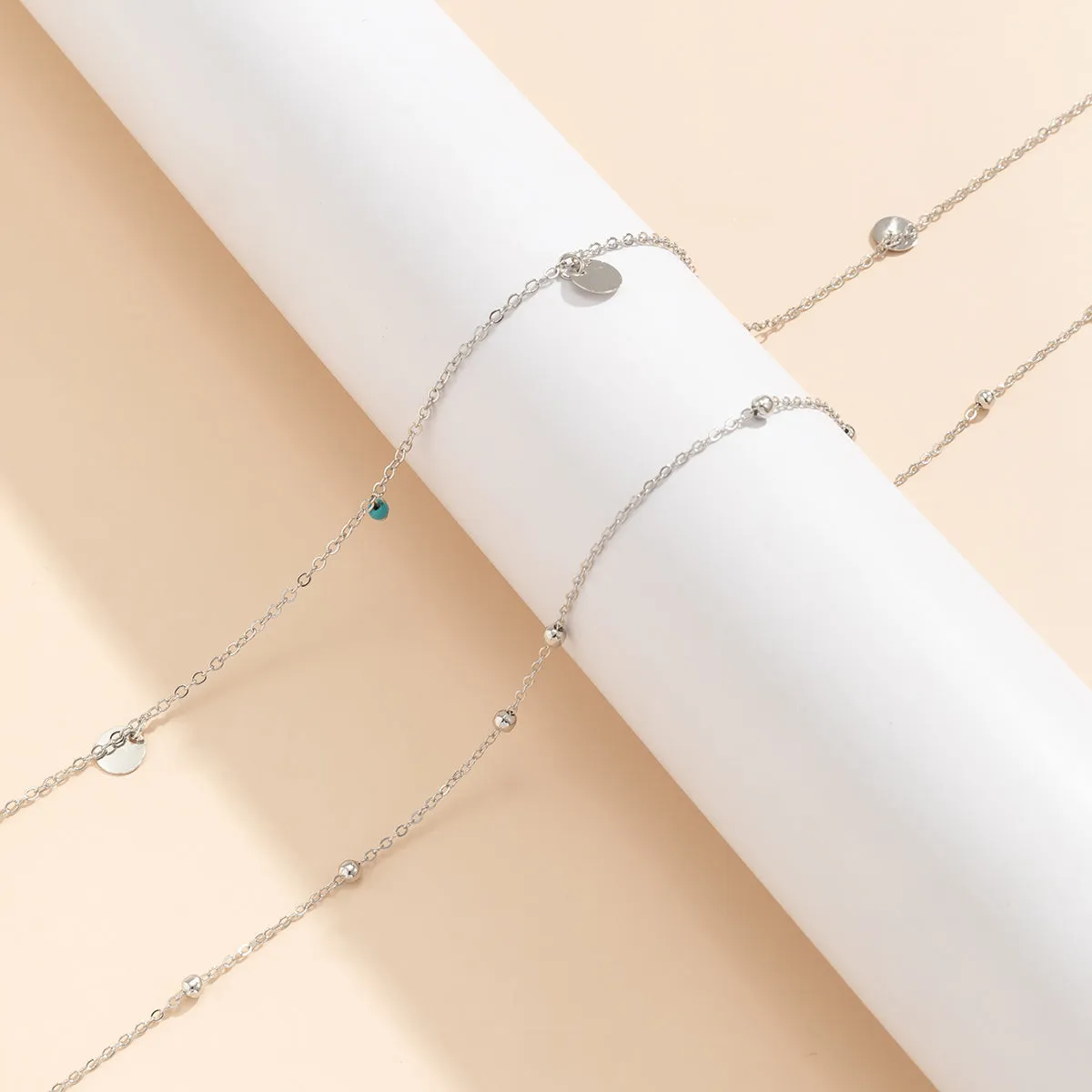 Turquoise & Silver-Plated Sequin Waist Chain Set
