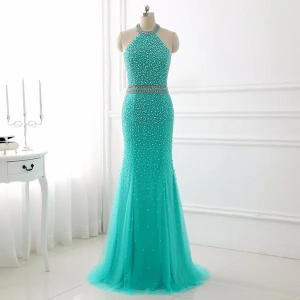 Turquoise Blue Mermaid Prom Dress
